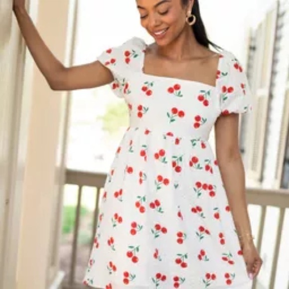 ONE DAY AT A TIME CHERRY PRINT MINI DRESS - Picture 2 of 12